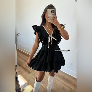 Neckline Bow Detail Scalloped Dress